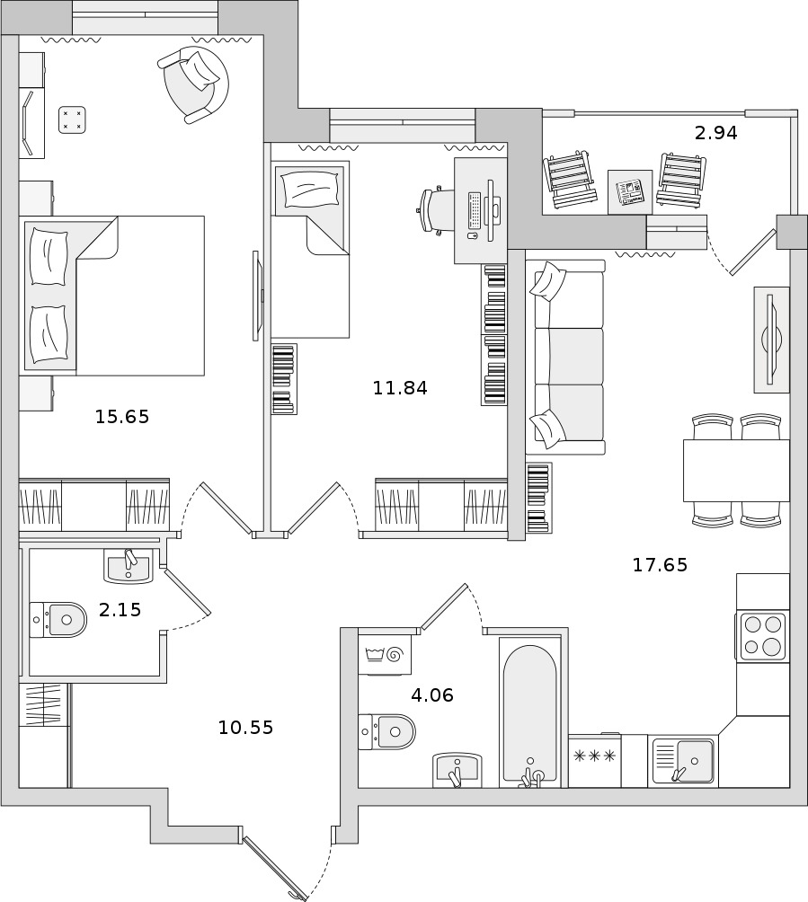 2-комнатная квартира 61.9 м², 4/9 эт., ЖК «Город Первых»